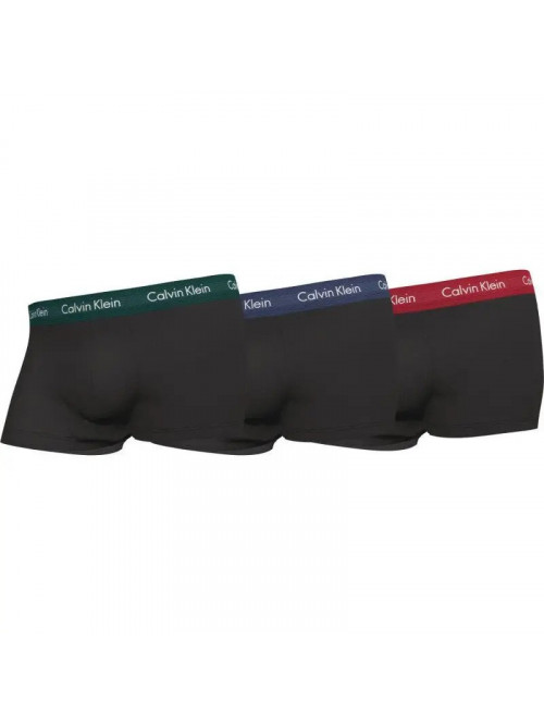 Férfi Boxeralsó Calvin Klein Cotton Stretch Low Rise Trunks 3-as Csomag Fekete-Kék, Zöld, Piros