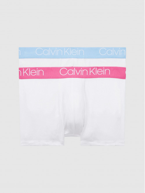 Férfi boxeralsók Calvin Klein Cotton Stretch Trunk fehér színes sávokkal 2-pack