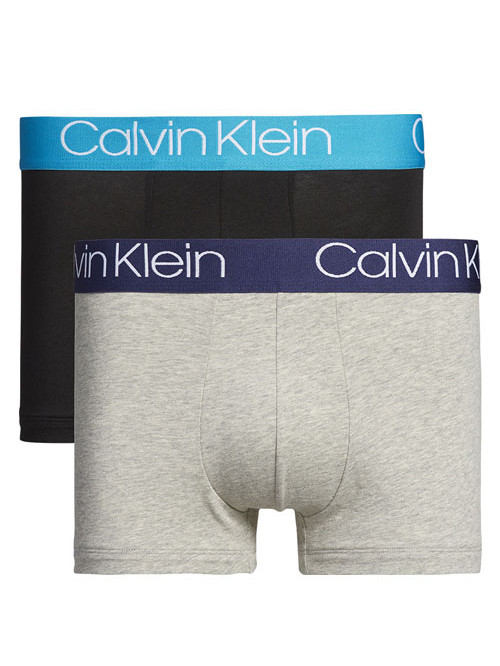 Férfi boxeralsók Calvin Klein Cotton Stretch Trunk fekete, szürke színes sávokkal 2-pack
