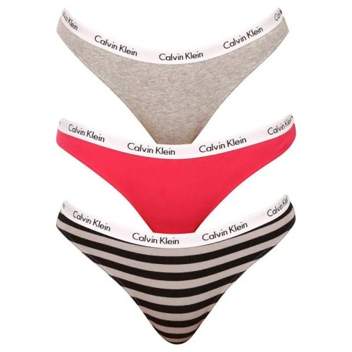 Calvin Klein női Carousel bikini alsó sötétrózsaszín, szürke, csíkos 3 darabos csomag