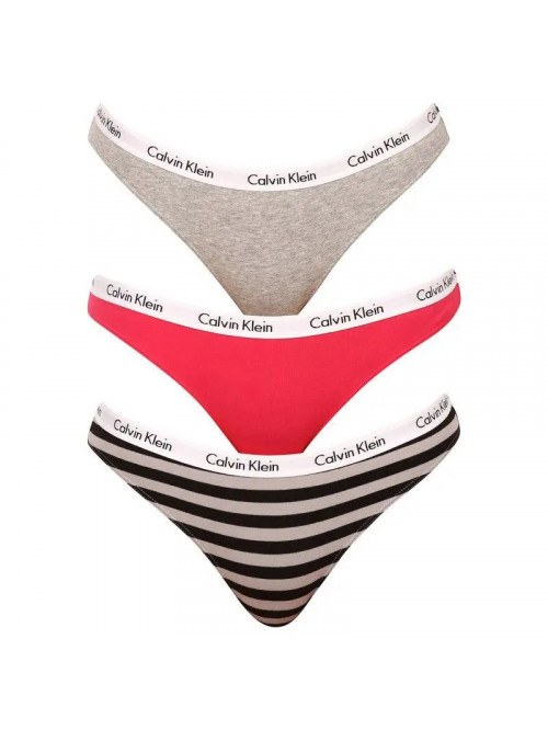 Calvin Klein női Carousel bikini alsó sötétrózsaszín, szürke, csíkos 3 darabos csomag