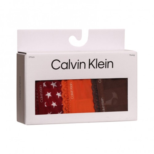 Calvin Klein Bottoms Up Refresh női tanga barna, narancssárga, bordó csillagokkal – 3 darabos csomag
