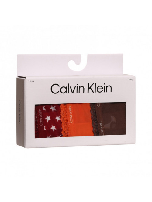 Calvin Klein Bottoms Up Refresh női tanga barna, narancssárga, bordó csillagokkal – 3 darabos csomag