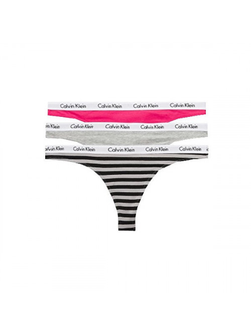 Calvin Klein Női Carousel Tanga Sötét Rózsaszín, Szürke, Csíkos 3-Pack