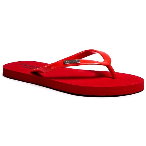 Női strandpapucs Calvin Klein Swimwear Metal Logo sötétpiros
