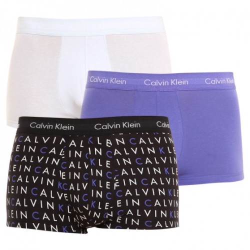 Calvin Klein férfi boxeralsók Cotton Stretch Low Rise Trunk, fehér, levendula, fekete, felirattal 3-as csomag