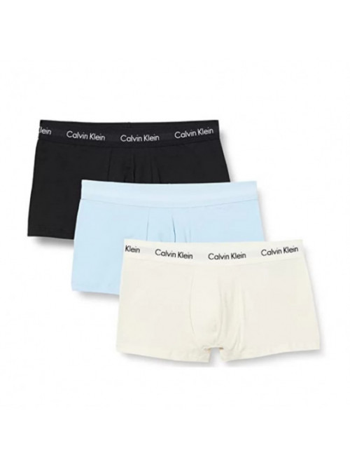 Calvin Klein férfi boxeralsók Cotton Stretch Low Rise Trunk, világoskék, fehér, fekete, 3-as csomag