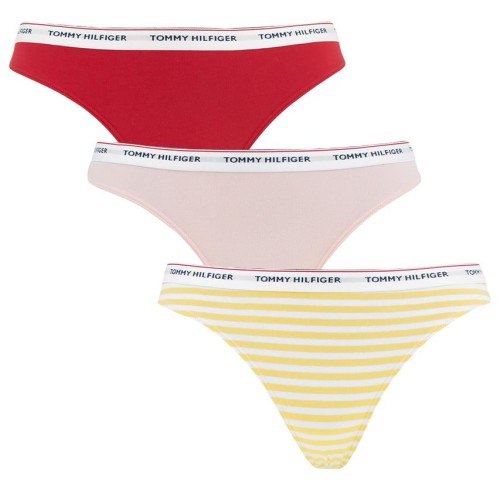 Női tanga alsóneműk Tommy Hilfiger Polka Dot Thongs 3-pack piros, rózsaszín, sárga csíkos Női tanga alsóneműk Tommy Hilfiger Polka Dot Thongs 3-pack piros, rózsaszín, sárga csíkos