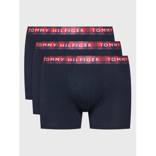 Férfi boxer Tommy Hilfiger Trunk Printed WB fekete kockás derékpánttal 3-pack