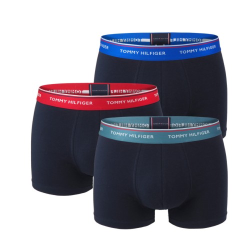 Férfi Boxeralsók Tommy Hilfiger Premium Essentials WB Trunk Sötétkék Színes Derékszalaggal 3-Pack Férfi Boxeralsók Tommy Hilfiger Premium Essentials WB Trunk Sötétkék Színes Derékszalaggal 3-Pack