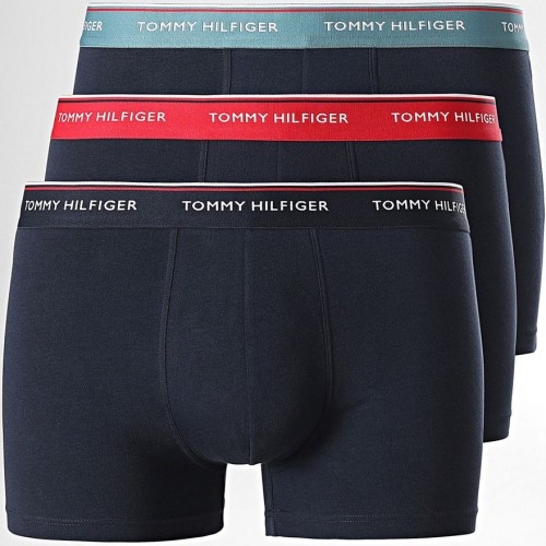 Férfi Boxer Tommy Hilfiger Premium Essentials WB Trunk Sötétkék Fekete, Mentazöld és Piros Derékszalaggal 3 Darabos Csomag Férfi Boxer Tommy Hilfiger Premium Essentials WB Trunk Sötétkék Fekete, Mentazöld és Piros Derékszalaggal 3 Darabos Csomag