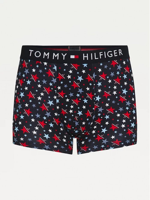 Férfi boxeralsó Tommy Hilfiger All-Over Print Cotton Trunks fekete mintás