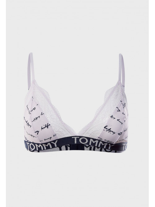Női melltartó Tommy Hilfiger Print Stretch Lace Triangle Bra Logo halvány rózsaszín