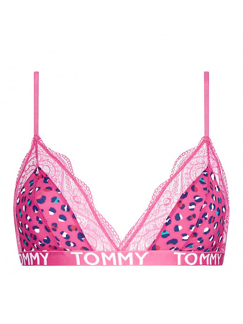 Női melltartó Tommy Hilfiger Print Stretch Lace Triangle Bra rózsaszín